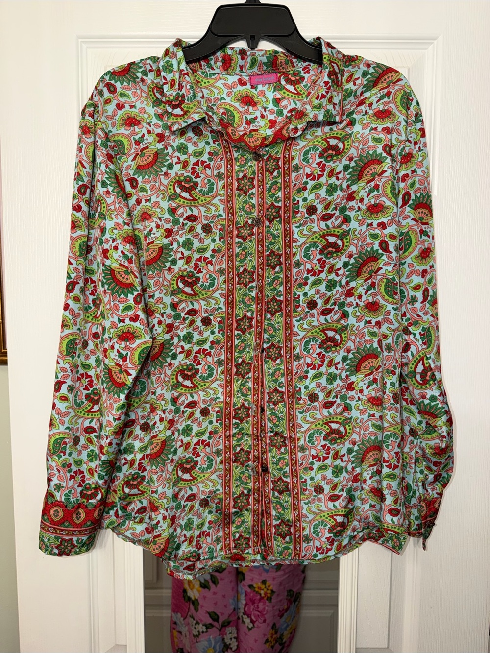 Mia Beach Women’s Paisley Button-Down Shirt - Red & Green